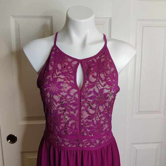 Candalite sequined lace keyhole halter maxi evening gown sz S - Picture 4 of 11